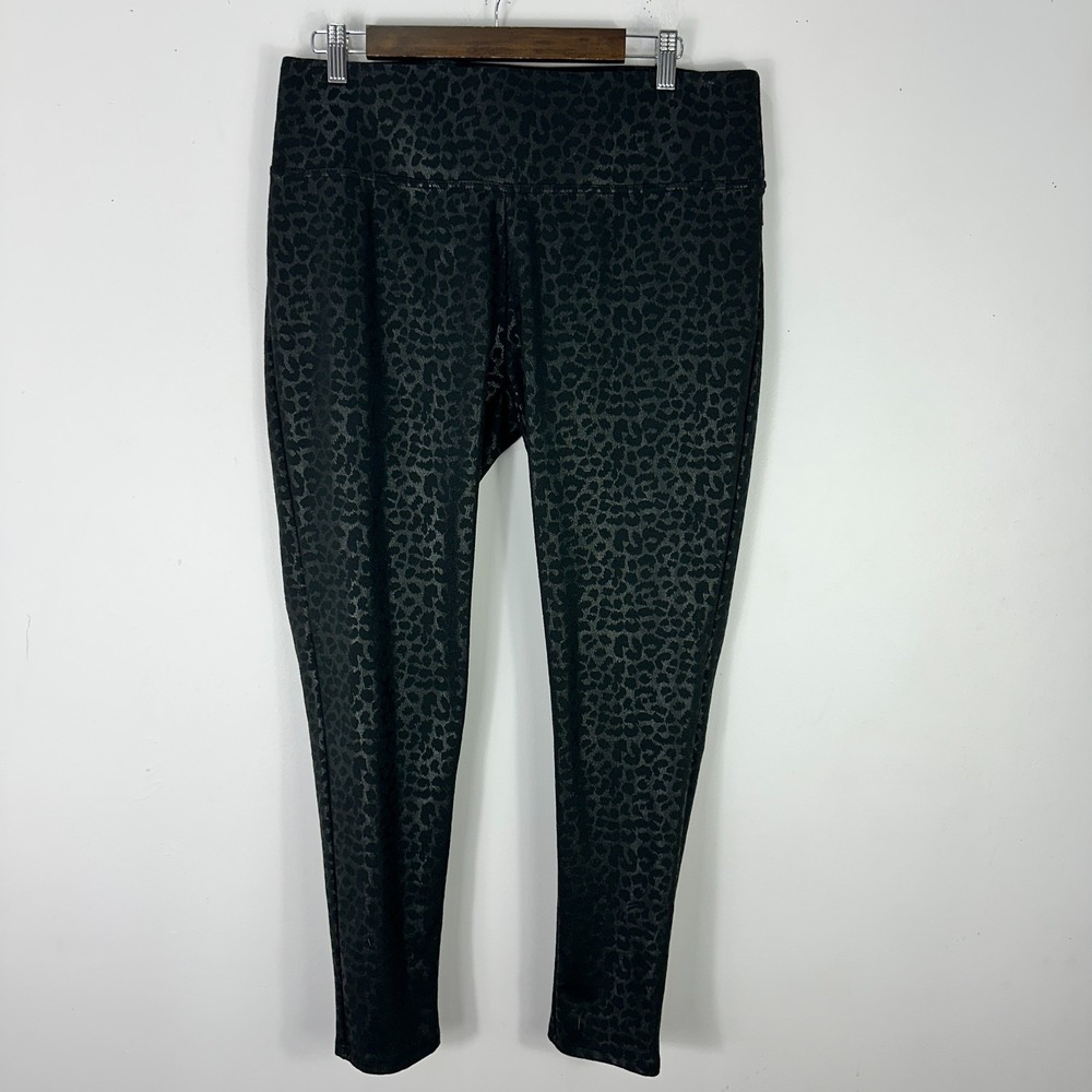 Vince Camuto Leggings L Black‎ Leopard Print Slim Fit Ankle Stretch Pants Edgy